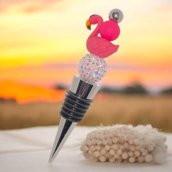 Flamingo Beaded Wine Bottle Stopper - Picture 1 of 1